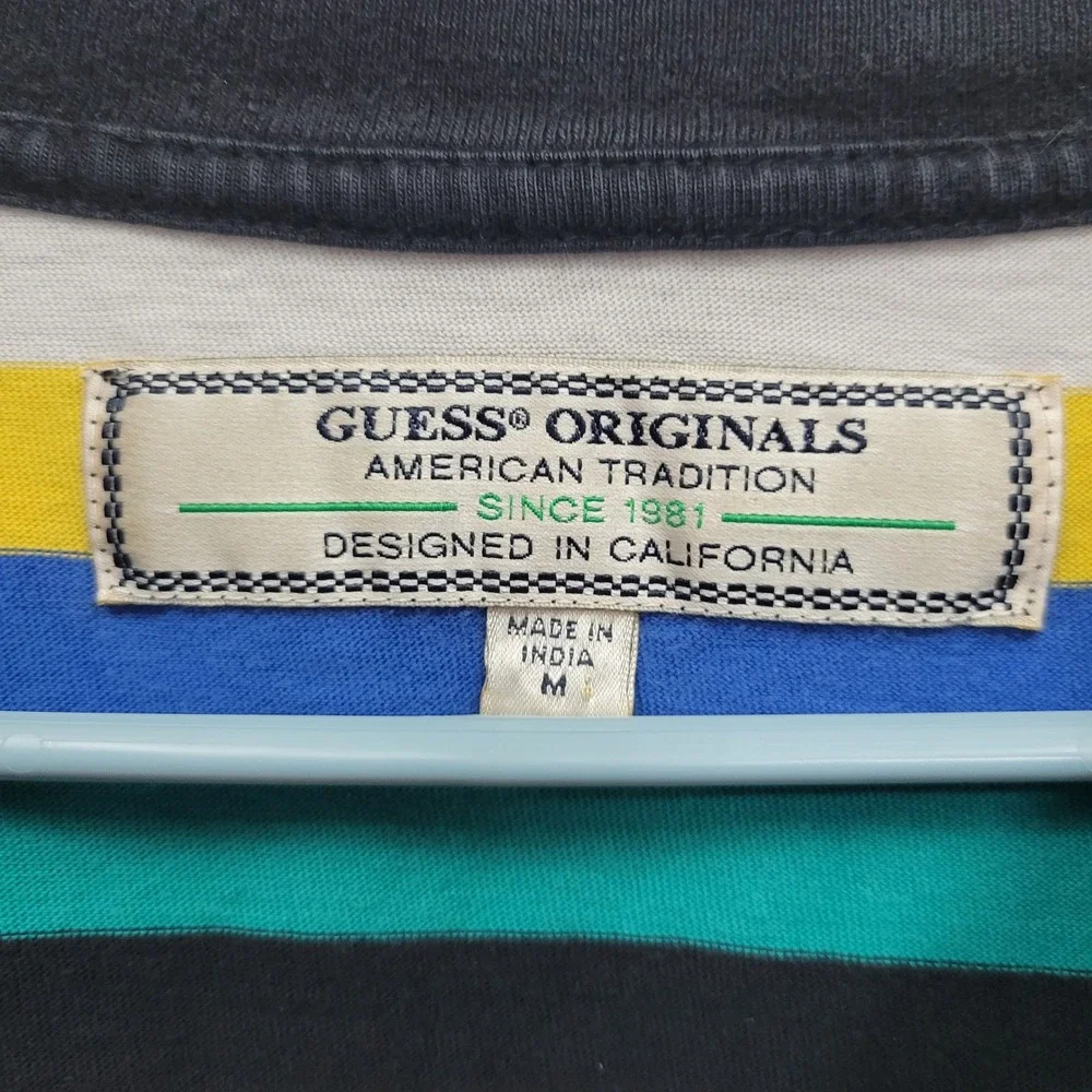 GUESS Originals Striped Logo Tshirt Mens Sz M Y2K Retro Streetwear Skater Casual - Picture 6 of 8